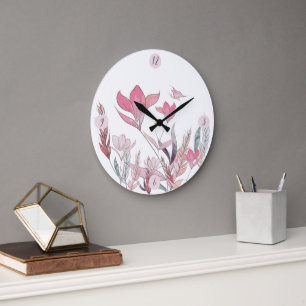 Horloge murale florale aquarelle – Grande horloge 