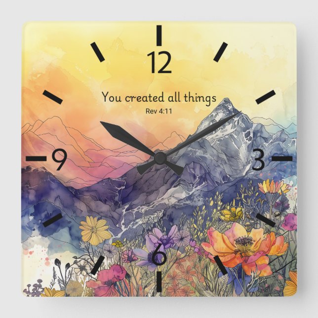 Horloge murale florale avec verset biblique (Recto)