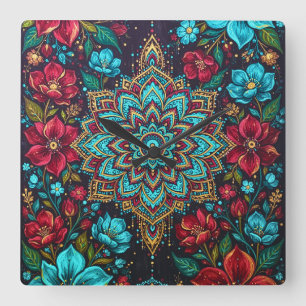 Horloge murale florale mandala colorée Décoratio