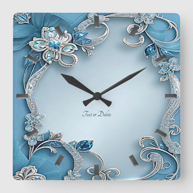 Horloge murale florale ornée bleue (Recto)