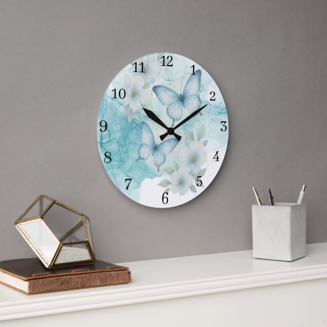 Horloge murale florale papillon élégant (Bureau)