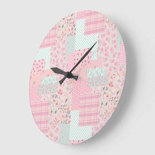 Horloge murale florale rose élégante | Esthétique  (Angle)