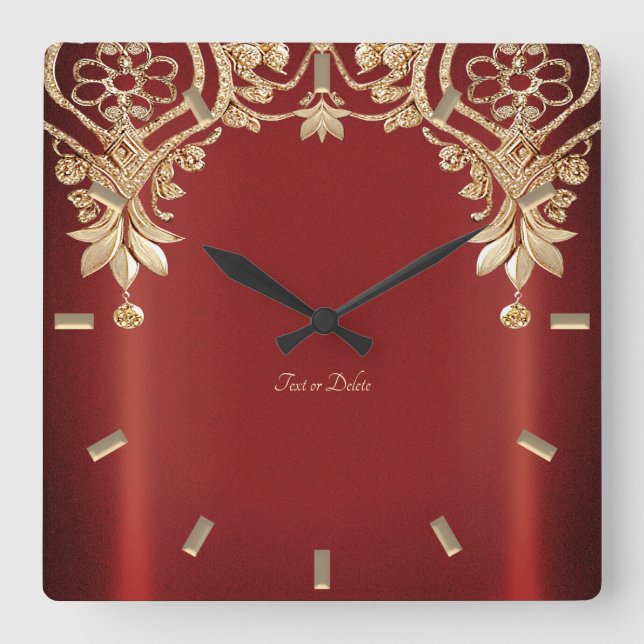 Horloge murale florale rouge or moderne (Recto)