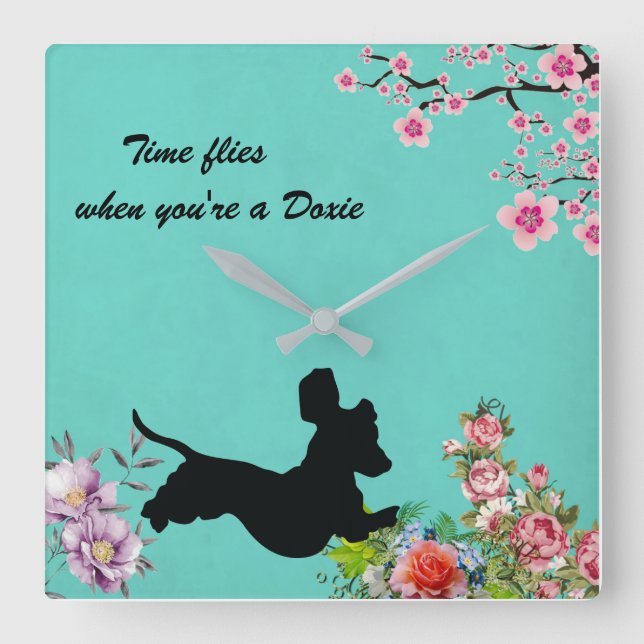 Horloge murale florale Turquoise Dachshund (Recto)