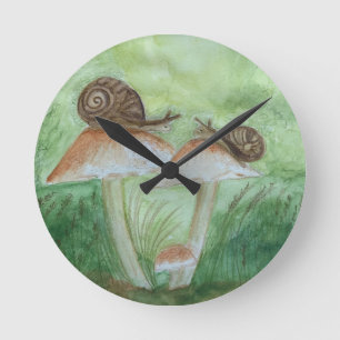 Horloge murale fond de sauge champignons et escarg