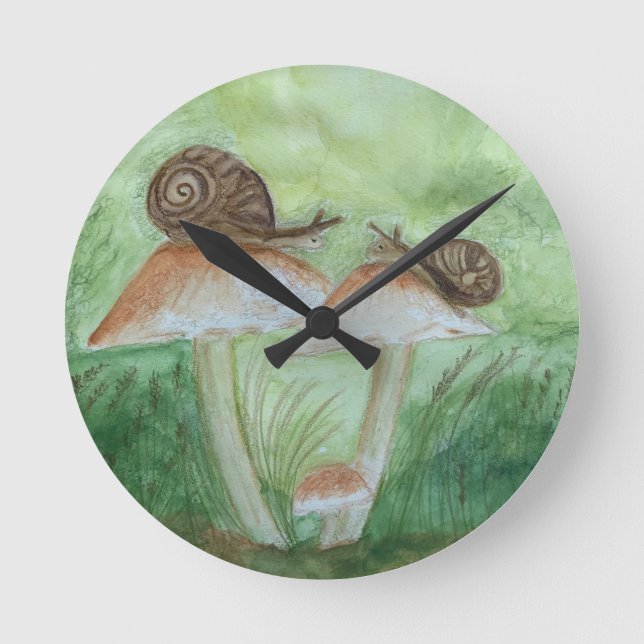Horloge murale fond de sauge champignons et escarg (Recto)