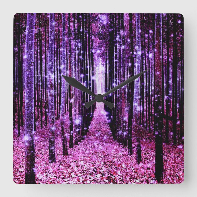 Horloge murale Forêt Magique Rose Violet (Recto)