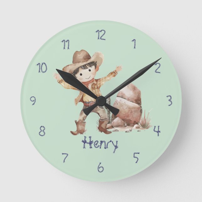 Horloge murale garçon bleu mignon cowboy (Recto)