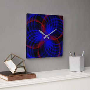 Horloge murale géométrique Carré bleu triple