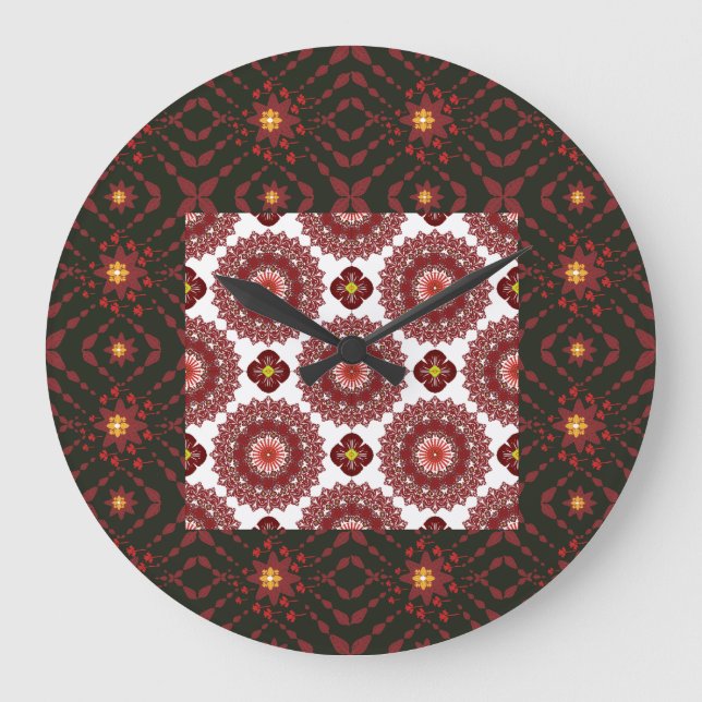 Horloge murale géométrique mandala rouge foncé élé (Recto)