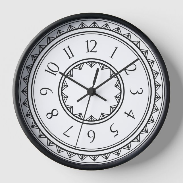 Horloge murale géométrique noire et blanche (Recto)