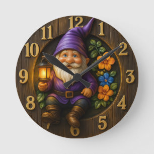 Horloge murale Gnome de jardin avec lanterne