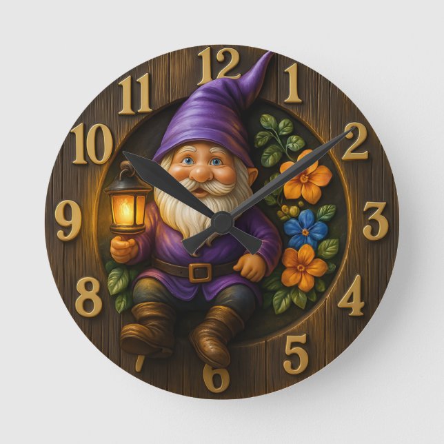Horloge murale Gnome de jardin avec lanterne (Recto)