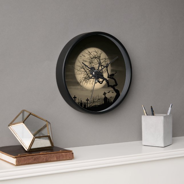 Horloge murale gothique de corbeau d'Halloween som (Bureau)