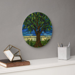 Horloge murale grande en verre coloré - Arbre d'ol