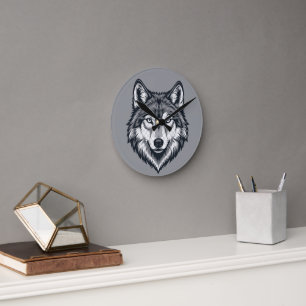 Horloge murale graphique tête de loup solitaire fé