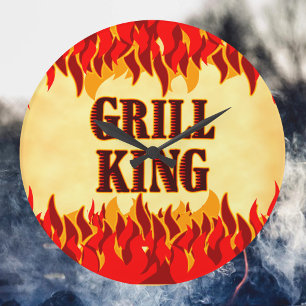 Horloge murale Grill King BBQ Red Flames
