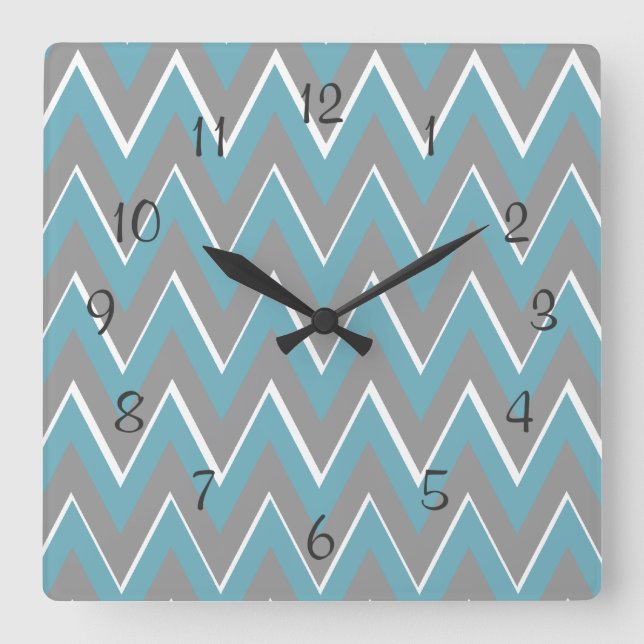 Horloge murale gris et Turquoise de Chevron (Recto)