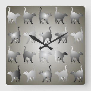 Horloge murale grise de carré de motif de chats