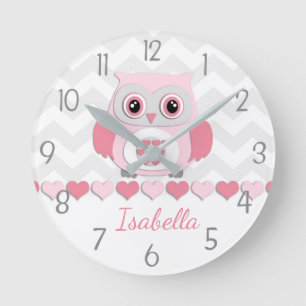 Horloge murale grise rose de hibou