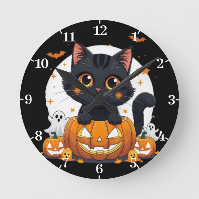Horloge murale Halloween avec chat mignon (Recto)