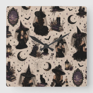 Horloge murale Halloween sorcière vintage