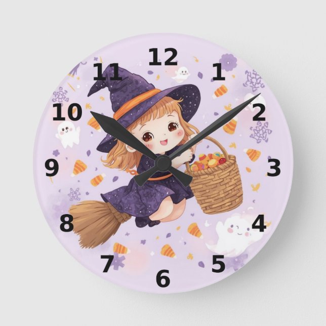 Horloge murale Halloween Sorcière Violette  (Recto)
