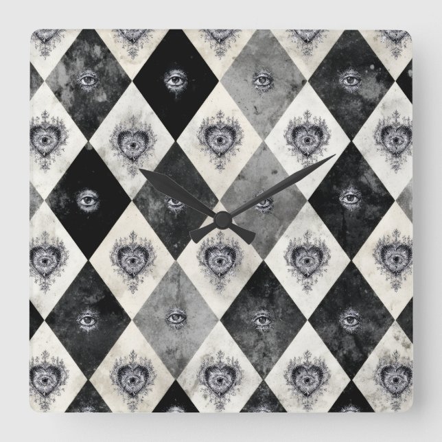 Horloge murale Harlequin aux yeux omniscients (Recto)
