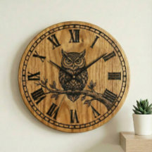 Horloge murale hibou - Modèle en bois