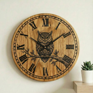 Horloge murale hibou - Modèle en bois