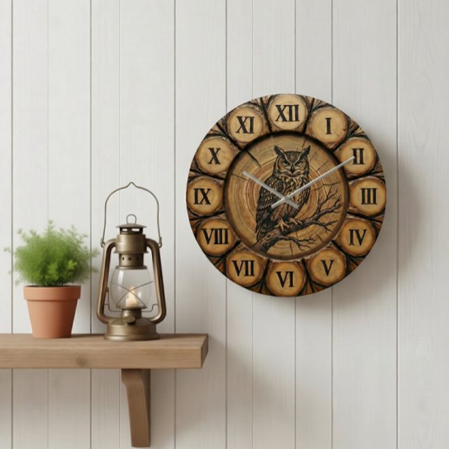 Horloge murale hibou rustique | Décoration de caba (Créateur téléchargé)