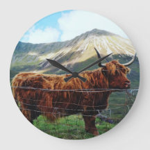 Horloge murale Highland Cow - Décoration rustique