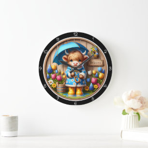Horloge murale Highland Cow Jour de pluie
