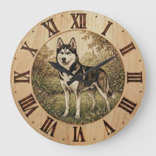 Horloge murale Husky dans un parc printanier (Recto)