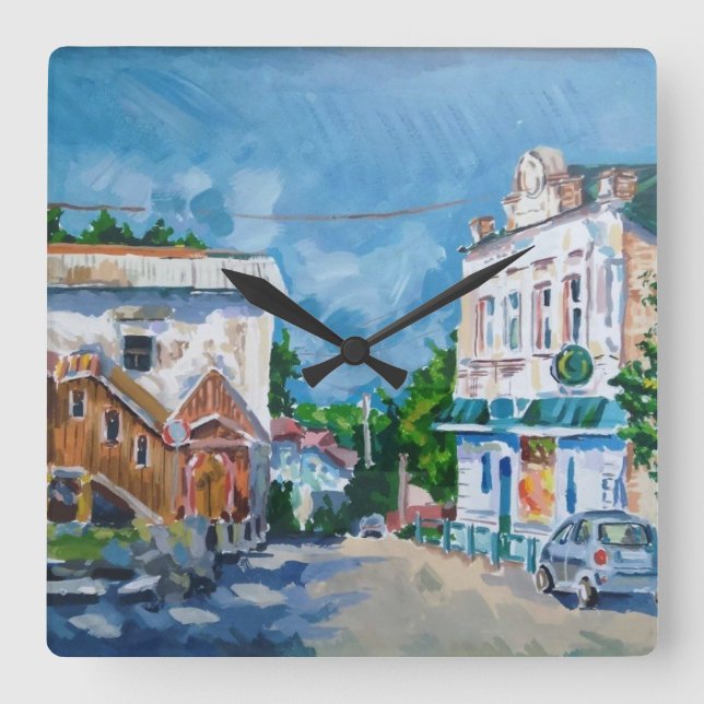 Horloge murale impressionniste Rue de ville ensole (Recto)