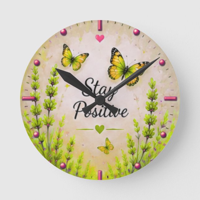 Horloge murale inspirante Papillon Restez Positive (Recto)