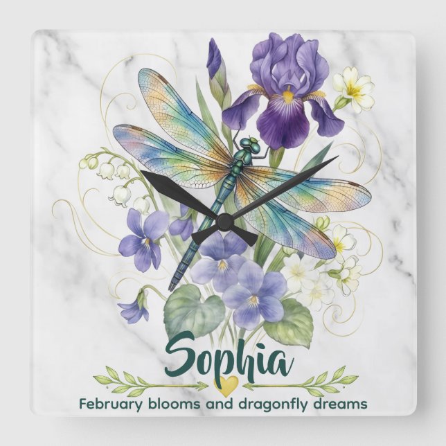 Horloge murale Iris Fleur de naissance de février  (Recto)