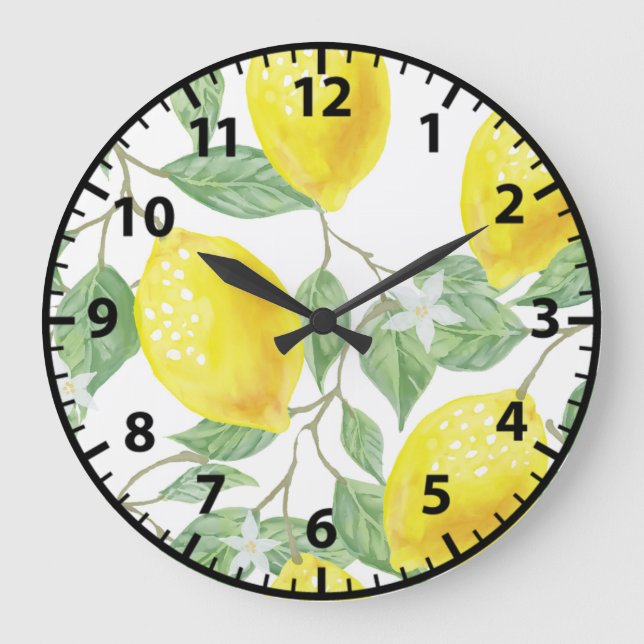 Horloge murale jaune citron citrons fruits d'été (Recto)