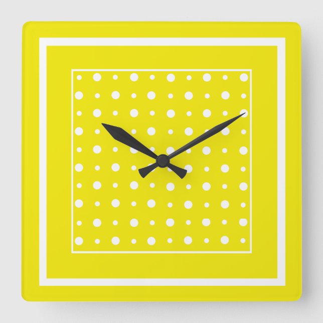 Horloge murale jaune citron, Pois blancs (Recto)