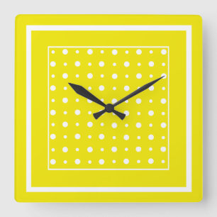 Horloge murale jaune citron, Pois blancs