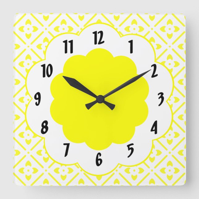Horloge murale jaune de motif de fleur de soleil (Recto)