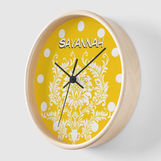 Horloge murale jaune moutarde personnalisée (Angle)