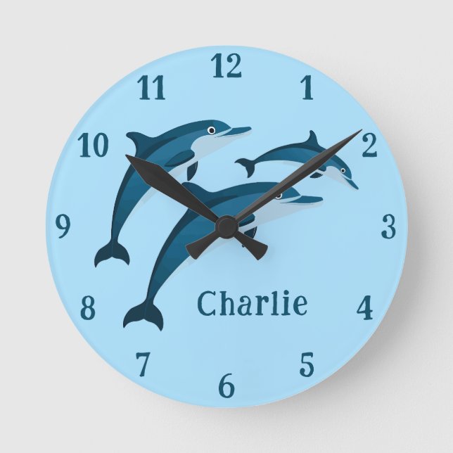 Horloge murale jolie dauphins bleus pour enfants (Recto)