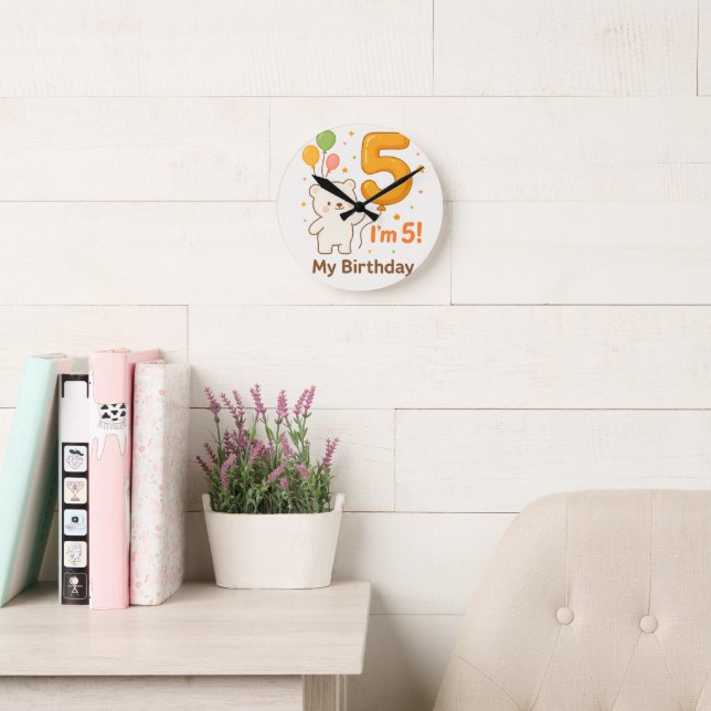 Horloge murale Joyeux 5e anniversaire – Ballon col (Salle de lecture)