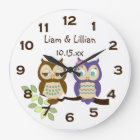 Horloge murale jumeaux chouettes fantaisistes mign