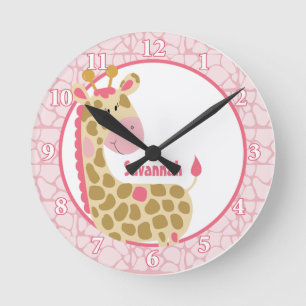 Horloge murale Jungle Giraffe (rose) Ajouter un no