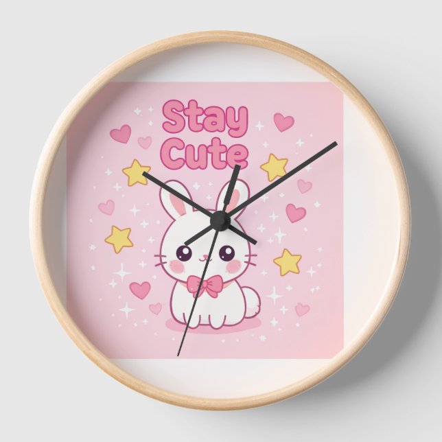 Horloge murale lapin rose mignon (Recto)