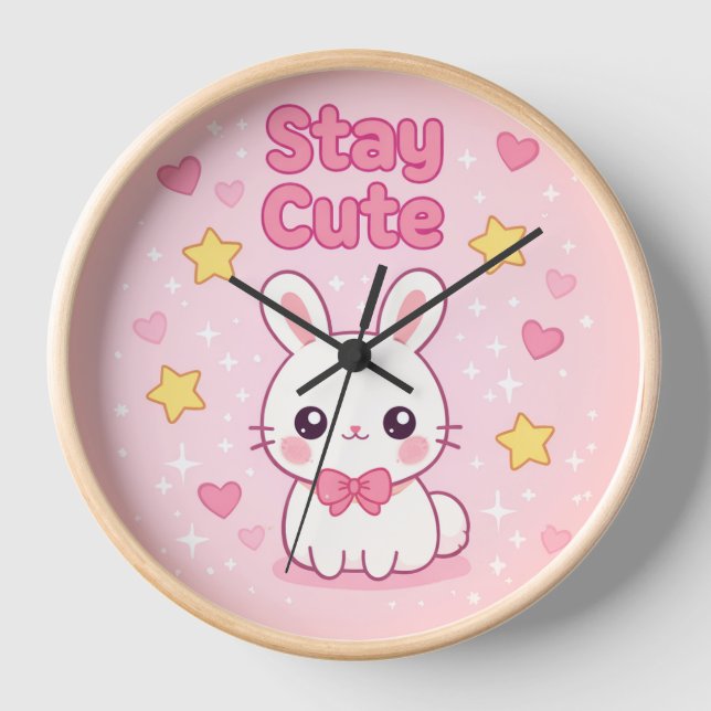 Horloge murale lapin rose mignon (Recto)