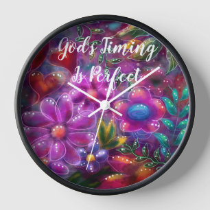 Horloge murale Le Timing de Dieu est Parfait Flora