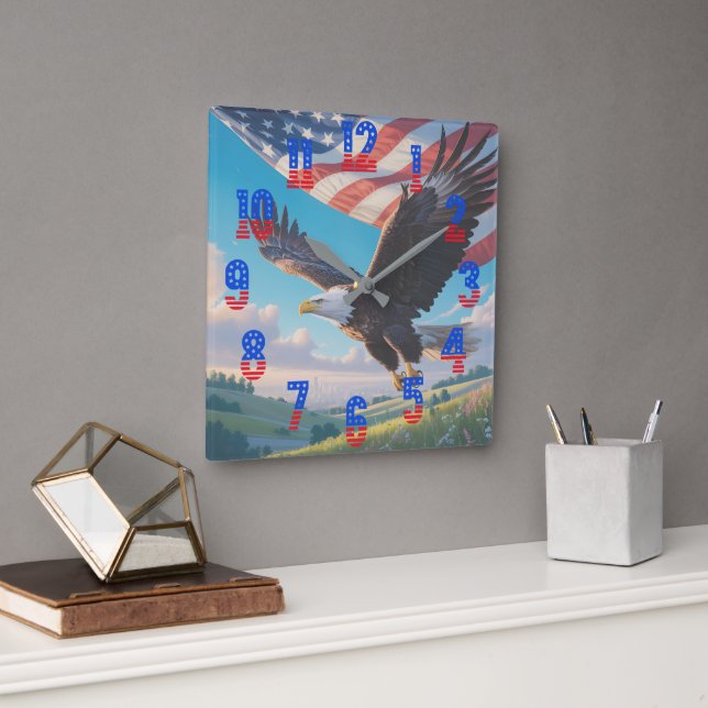 Horloge murale Liberty Eagle & Flag Square (1776–2 (Bureau)